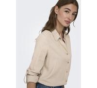 Hemdbluse ONLY "ONLGOA 3/4 STRAP LINEN BL SHIRT CC PNT", Damen, Gr. XL, oxford tan, Web, Obermaterial: 70% Viskose, 30% Leinen, unifarben, loose fit Po-bedeckend, Blusen Hemdbluse, mit Leinen, umschla
