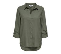 Hemdbluse ONLY "ONLGOA 3/4 STRAP LINEN BL SHIRT CC PNT", Damen, Gr. XS, smokey olive, Web, Obermaterial: 70% Viskose, 30% Leinen, unifarben, loose fit Po-bedeckend, Blusen Hemdbluse, mit Leinen, umsch