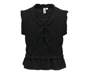 ONLY - ONLGOA S/S LINEN BL FRILL TOP CC PNT Black - Gr. - L