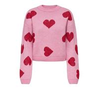 Only Comfort Fit Strickpullover mit Herz Intarsien Modell 'HAPPIE' in Rosa, Größe M