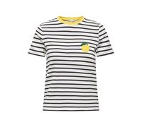 Kurzarmshirt ONLY "ONLHEART LIFE S/S TEE JRS NOOS", Damen, Gr. L, cloud dancer stripes:night sky, lemon, Jersey, Obermaterial: 95% Viskose, 5% Elasthan, gestreift, regular fit normal, Rundhals, Shirts