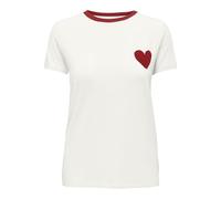 Kurzarmshirt ONLY "ONLHEART LIFE S/S TEE JRS NOOS", Damen, Gr. XL, cloud dancer detail:rot heart, Jersey, Obermaterial: 95% Viskose, 5% Elasthan, regular fit normal, Rundhals, Shirts (46712256-XL) clo
