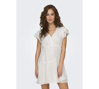 ONLY Frauen Kurzes Kleid V-Ausschnitt Spitzen-Detail legeres Sommerkleid, Farben:Weiß, Größe:S