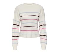 Strickpullover ONLY "ONLIBI LS STRIPE O-NECK CC KNT", Damen, Gr. XS, baby's breath stripes:cashmere mel, decadent, carmine mel, thin, Strick, Obermaterial: 50% Viskose, 27% Nylon, 23% Polyester, gestr