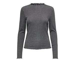 ONLY ONLIDOL LIFE L/S O-Neck Glitter Top JRS Damen | BLACK SILVER GLITTER | S