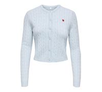 Strickjacke ONLY "ONLKATIA LS CABLE BUTTON CARDIGAN CC KNT", Damen, Gr. XL, cashmere blau detail:mel, true rot heart emb, dtm button, Strick, Obermaterial: 50% Viskose, 27% Nylon, 23% Polyester, unifa