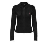 ONLY ONLKATIA LS CABLE ZIP POLO CARDIG CC KNT Damen | BLACK TRUE RED HEART EMB/SILVER ZIP | L