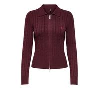 ONLY ONLKATIA LS CABLE ZIP POLO CARDIG CC KNT Damen | DECADENT CHOCOLATE TRUE RED HEART EMB/SILVER ZIP | M