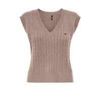 ONLY ONLKATIA SL CABLE V-NECK VEST CC KNT Damen | MOCHA MERINGUE MELANGE/TRUE RED HEART EMB | L