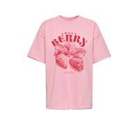 ONLY ONLKINNA LIFE S/S OVERSIZE TOP BOX JRS Damen | ROMANCE ROSE KINNA STRAWBERRY FRONT | S