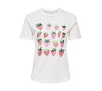 Kurzarmshirt ONLY "ONLKITA S/S TEE JRS NOOS", Damen, Gr. L, cloud dancer print:smiley smiling, Jersey, Obermaterial: 100% Baumwolle, bedruckt, regular fit normal, Rundhals, Shirts, Baumwolle, regular 