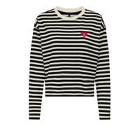 ONLY ONLLIVINA L/S O-NECK STRIPE TOP PRI JRS Damen | BLACK CLOUD DANCER + DETAIL HEART (HIGH RISK RED) | M