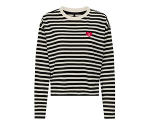 ONLY ONLLIVINA L/S O-NECK STRIPE TOP PRI JRS Damen | BLACK CLOUD DANCER + DETAIL HEART (HIGH RISK RED) | XS
