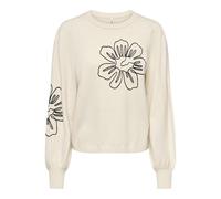 Strickpullover ONLY "ONLMAGNOLIA LS DETAIL PULLOVER KNT", Damen, Gr. L, weißcap gray detail:schwarz lace ribbon, flower, Strick, Obermaterial: 51% Viskose, 26% Polyester, 23% Nylon, bestickt, normal,