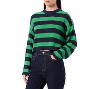 ONLY Damen ONLMALAVI L/S Cropped KNT NOOS Pullover, Navy Blazer/Stripes:Wide/Green BEE, L