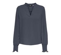Blusenshirt ONLY "ONLMETTE V-NECK LS SMOCK TOP NOOS WVN", Damen, Gr. S, blau (ombre blau), Web, Obermaterial: 100% Polyester, unifarben, modisch, regular fit normal, Rundhals, Langarm gesmokt, Shirts 