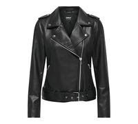 Lederimitatjacke ONLY "ONLMILLE FAUX LEATHER BIKER JACKET OTW", Damen, Gr. S, schwarz, Web, Obermaterial: 100% Polyester, unifarben, hüftlang, V-Ausschnitt, Jacken (17831361-S) schwarz