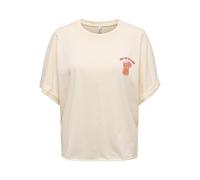 Kurzarmshirt ONLY "ONLMINNA LIFE S/S PRINT TOP CS JRS", Damen, Gr. XS, ecru print:out of office, Jersey, Obermaterial: 100% Baumwolle, bedruckt, regular fit normal, Rundhals, Shirts, mit Print auf der