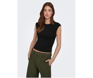 ONLY "ONLMIRA CAPSL RUCHING TOP JRS NOOS" Baumwollmischung, regular fit, Rundhals (85010414-XS) schwarz