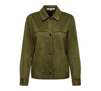 Hemdbluse ONLY "ONLMIRA L/S FAUX SUEDE SHIRT PNT", Damen, Gr. S, grün (beech), Web, Obermaterial: 95% Polyester, 5% Elasthan, unifarben, regular fit normal, Blusen Hemdbluse, Materialmix, regular fit