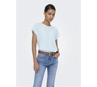 Kurzarmshirt ONLY "ONLMOLLY S/S O-NECK DOBBY TOP JRS", Damen, Gr. M, blau (winter sky), Jersey, Obermaterial: 80% Polyester, 20% Viskose, unifarben, regular fit normal, Rundhals, Shirts, Materialmix,