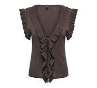 Stricktop ONLY "ONLNELLY SL V-NECK STRING CARDI KNT NOOS", Damen, Gr. S, chocolate martini, Strick, Obermaterial: 80% Viskose, 20% Nylon, unifarben, taillenbedeckt, V-Ausschnitt, Tops Stricktop, Visko