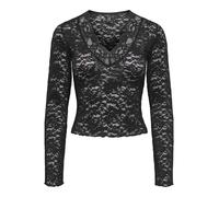 Spitzenshirt ONLY "ONLNIKKA L/S LACE TOP JRS NOOS", Damen, Gr. M, schwarz, Jersey, Obermaterial: 95% Polyamid, 5% Elasthan, unifarben, normal, V-Ausschnitt, Shirts, Materialmix (60546865-M) schwarz