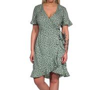 ONLY Damen Blusen Wickelkleid | Lockeres Midi Kurzarm Tunika Dress | Knielang mit Bindegürtel ONLOLIVIA, Farben:Grün-3, Größe:36