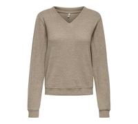 Langarmshirt ONLY "ONLPAOLA L/S V-NECK TOP JRS", Damen, Gr. L, cocoa créme, Jersey, Obermaterial: 88% Polyester, 8% Viskose, 4% Elasthan, unifarben, loose fit, V-Ausschnitt, Shirts Langarmshirt (38711