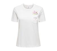 Kurzarmshirt ONLY "ONLPOLLY LIFE REG S/S POCKET TOP BOX JRS", Damen, Gr. XL, cloud dancer print:flowers, Jersey, Obermaterial: 100% Baumwolle, bedruckt, regular fit normal, Rundhals, Shirts, Baumwolle