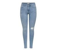 Skinny-fit-Jeans ONLY "ONLPOWER LIFE MID PUSH", Damen, Gr. M, Länge 32, light blau denim detail:raw hem, Denim/Jeans, Obermaterial: 92% Baumwolle, 6% Polyester, 2% Elasthan, Abriebeffekte, Destroyed-E