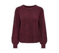 Strickpullover ONLY "ONLPRINCESS LS O-NECK DETAIL KNT", Damen, Gr. XL, rot (fig), Strick, Obermaterial: 50% Viskose, 27% Nylon, 23% Polyester, unifarben, regular fit normal, Rundhals, Pullover Strickp