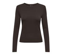ONLY Damen Langarmshirt - ONLRILEY O-NECK TOP, Longsleeve, Rundhals, Cotton Stretch Dunkelbraun XL