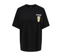 Kurzarmshirt ONLY "ONLRITA S/S PRINTED TEE CS JRS", Damen, Gr. M, schwarz print:matcha, Jersey, Obermaterial: 100% Baumwolle, bedruckt, loose fit normal, Rundhals, Shirts, Baumwolle, loose fit, Rundha