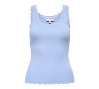 Tanktop ONLY "ONLSARA - Tanktop mit Spitzendetail am Ausschnitt", Damen, Gr. XS, serenity, Jersey, Obermaterial: 94% Baumwolle, 6% Elasthan, unifarben, regular fit normal, Rundhals, Tops Tanktop, Baum
