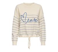 Rundhalspullover ONLY "ONLSIGNE LIFE LS TEXT DETAI ONECK CC KNT", Damen, Gr. XS, weißcap gray detail:mel, riviera blau stripe, love, Strick, Obermaterial: 50% Viskose, 27% Nylon, 23% Polyester, bedruc