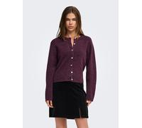 Strickjacke ONLY "ONLSIMONI L/S O-NECK CARDIGAN KNT NOOS", Damen, Gr. L, lila (mauve wine detail:melange), Strick, Obermaterial: 74% Polyacryl, 24% Polyester, 2% Elasthan, meliert, relaxed fit hüftlan