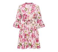 Tunikakleid ONLY "ONLSINA LIFE 3/4 SHORT DRESS NOOS WVN", Damen, Gr. XS, N-Gr, roseate spoonbill aop:sina flower, Web, Obermaterial: 100% Polyester, bedruckt, regular fit, V-Ausschnitt, Volant, Kleide