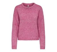 Strickpullover ONLY "ONLSMILLA LS LOOSE O-NECK CS KNT", Damen, Gr. XS, fuchsia rot detail:multi melange, Pullover Strickpullover, Materialmix, verkürzte Form (12022355-XS) fuchsia rot detail:multi mel