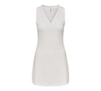 Spitzenkleid ONLY "ONLSMILLA S/L V-NECK DRESS JRS", Damen, Gr. M, N-Gr, cloud dancer, Jersey, Obermaterial: 95% Polyester, 5% Elasthan, unifarben, regular fit kurz, V-Ausschnitt, Kleider, Materialmix,