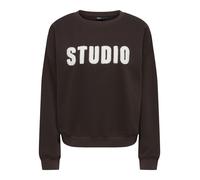 Sweatshirt ONLY "ONLSWEAT L/S CREW OVERSIZE STATE SWT", Damen, Gr. S, coffee bean detail:studio, terry emb., Sweatware, Obermaterial: 60% Baumwolle, 40% Polyester, loose fit normal, Rundhals, Rippbünd