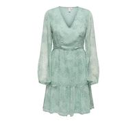 Chiffonkleid ONLY "ONLTESSA-CERA ELIZA L/S DRESS WVN CS", Damen, Gr. XL, N-Gr, granite grün aop:grün love, Obermaterial: 100% Polyester, bedruckt, regular fit kurz, V-Ausschnitt, elastischer Bund, Kle