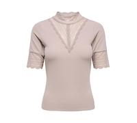 Spitzenshirt ONLY "ONLTILDE HIGHNECK S/S TOP JRS NOOS", Damen, Gr. M, etherea, Jersey, Obermaterial: 95% Viskose, 5% Elasthan, unifarben, slim fit normal, hoch geschlossener Ausschnitt, Shirts (355333