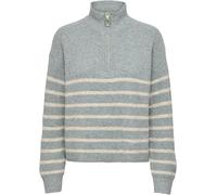 Strickpullover ONLY "ONLTOKYO L/S ZIP PULLOVER KNT NOOS", Damen, Gr. S, chinois grün stripes:pumice stone meliert, Strick, Obermaterial: 79% Polyester, 13% Polyacryl, 5% Wolle, 3% Elasthan, gestreift,
