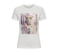 Kurzarmshirt ONLY "ONLVIBE LIFE S/S GLASSES TOP BOX JRS", Damen, Gr. M, cloud dancer print:vibe leo big city, Jersey, Obermaterial: 100% Baumwolle, bedruckt, regular fit normal, Rundhals, Shirts, Baum