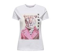 Kurzarmshirt ONLY "ONLVIBE LIFE S/S GLASSES TOP BOX JRS", Damen, Gr. XS, hellweiß print:rawrrr, Jersey, Obermaterial: 100% Baumwolle, bedruckt, regular fit normal, Rundhals, Shirts, Baumwolle, regular