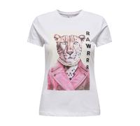 Kurzarmshirt ONLY "ONLVIBE LIFE S/S GLASSES TOP BOX JRS", Damen, Gr. L, hellweiß print:rawrrr, Jersey, Obermaterial: 100% Baumwolle, bedruckt, regular fit normal, Rundhals, Shirts, Baumwolle, regular