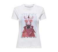 Kurzarmshirt ONLY "ONLVIBE LIFE S/S GLASSES TOP BOX JRS", Damen, Gr. S, hellweiß print:disco, Jersey, Obermaterial: 100% Baumwolle, bedruckt, regular fit normal, Rundhals, Shirts, Baumwolle, regular f