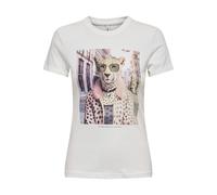 Kurzarmshirt ONLY "ONLVIBE LIFE S/S GLASSES TOP BOX JRS", Damen, Gr. S, cloud dancer print:vibe leo big city, Jersey, Obermaterial: 100% Baumwolle, bedruckt, regular fit normal, Rundhals, Shirts, Baum