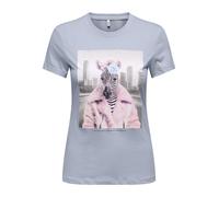 Kurzarmshirt ONLY "ONLVIBE LIFE S/S GLASSES TOP BOX JRS", Damen, Gr. M, soft chambray print:vibe zebra big city, Jersey, Obermaterial: 100% Baumwolle, regular fit normal, Rundhals, Shirts, Baumwolle,